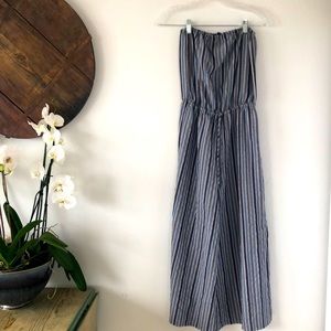 Blue Life Strapless‎ Wide Leg Crop Jumpsuit Blue, Rust, Cream Stripe Sz S- EUC